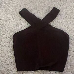 Aritzia babaton BROWN Sculpt Knit Criss Cross Cropped Tank sz S